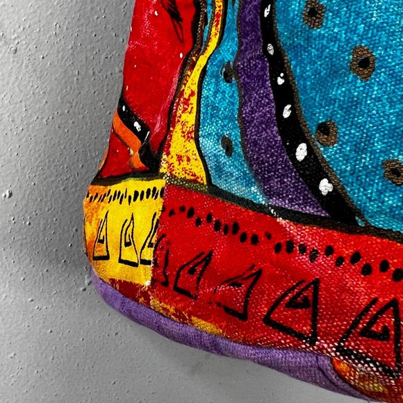 Vintage Laurel Burch Bag Handbag Tote Purse Cat Design Colorful Canvas Beach - Picture 12 of 16